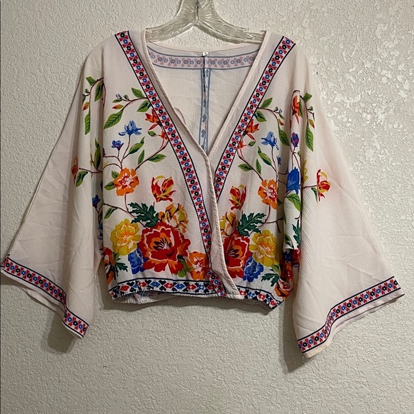 unbranded Tops - Floral Embroidered Kimono Top